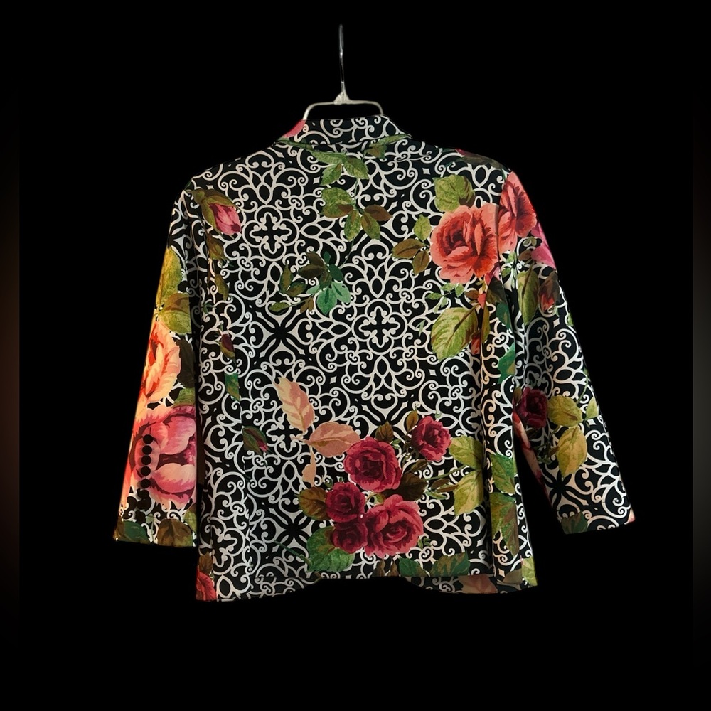 Joseph Ribkoff Fabulous Vintage Black and Pink Rose Blazer Size 12 - Picture 2 of 7